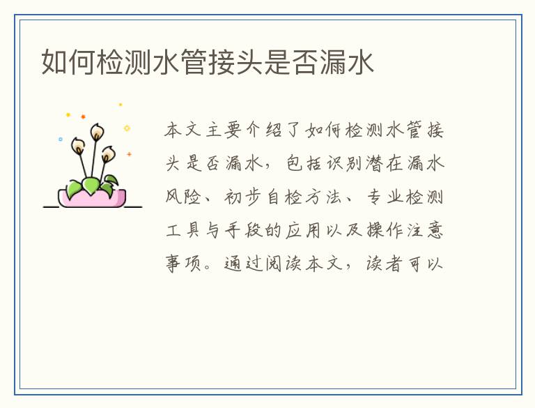 如何检测水管接头是否漏水