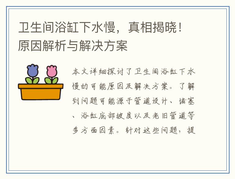 卫生间浴缸下水慢,真相揭晓!原因解析与解决方案