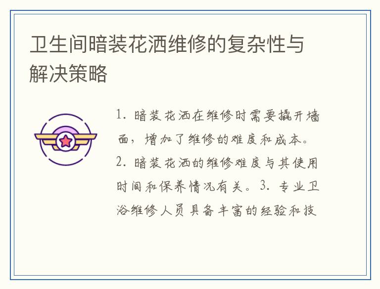卫生间暗装花洒维修的复杂性与解决策略