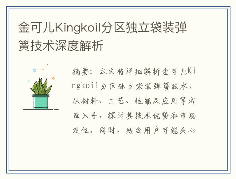金可儿Kingkoil分区独立袋装弹簧技术深度解析