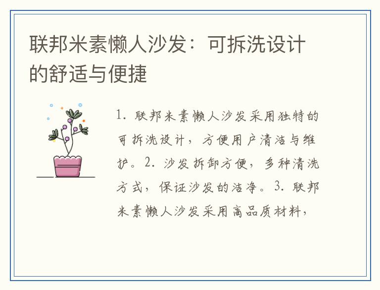 联邦米素懒人沙发：可拆洗设计的舒适与便捷