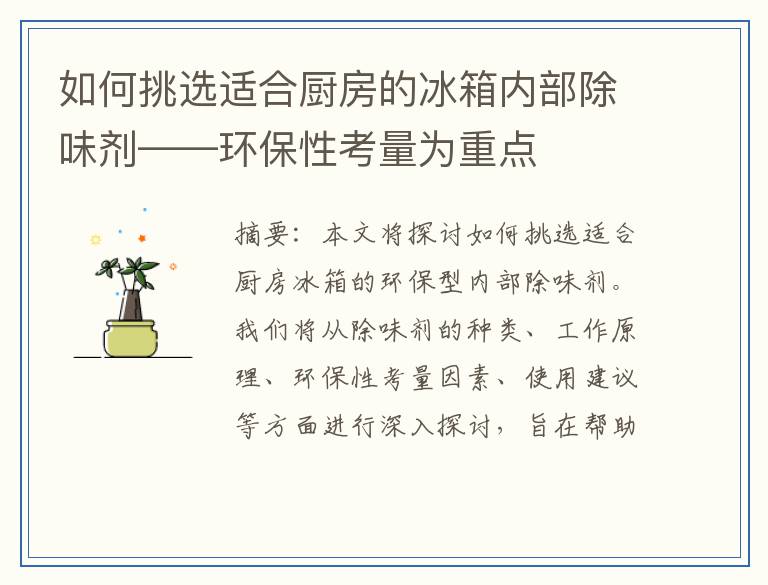 如何挑选适合厨房的冰箱内部除味剂——环保性考量为重点