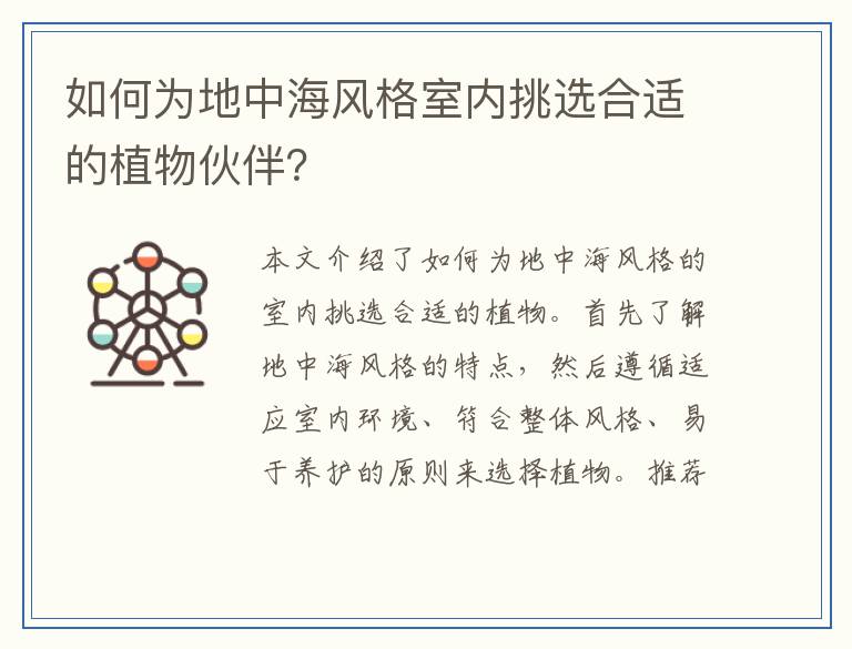 如何为地中海风格室内挑选合适的植物伙伴？
