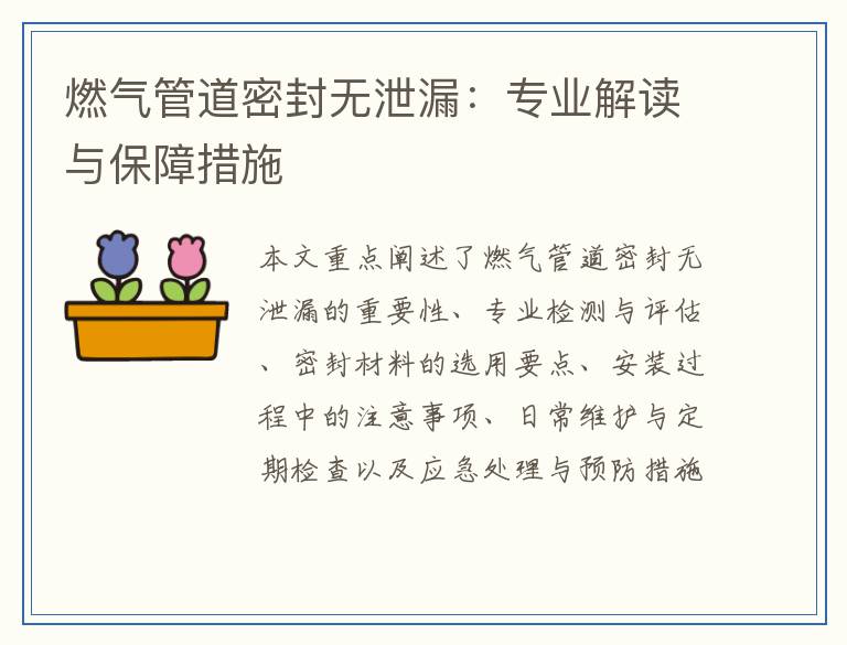 燃气管道密封无泄漏：专业解读与保障措施