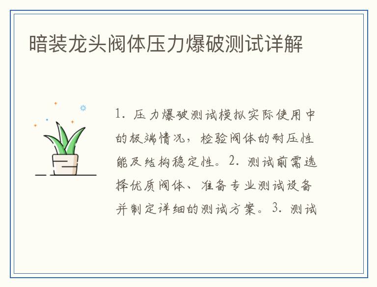 暗装龙头阀体压力爆破测试详解