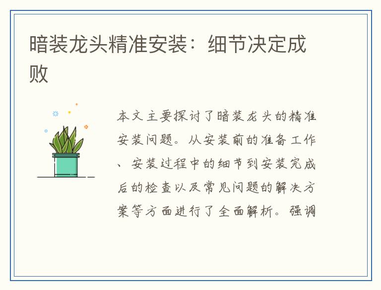 暗装龙头精准安装：细节决定成败