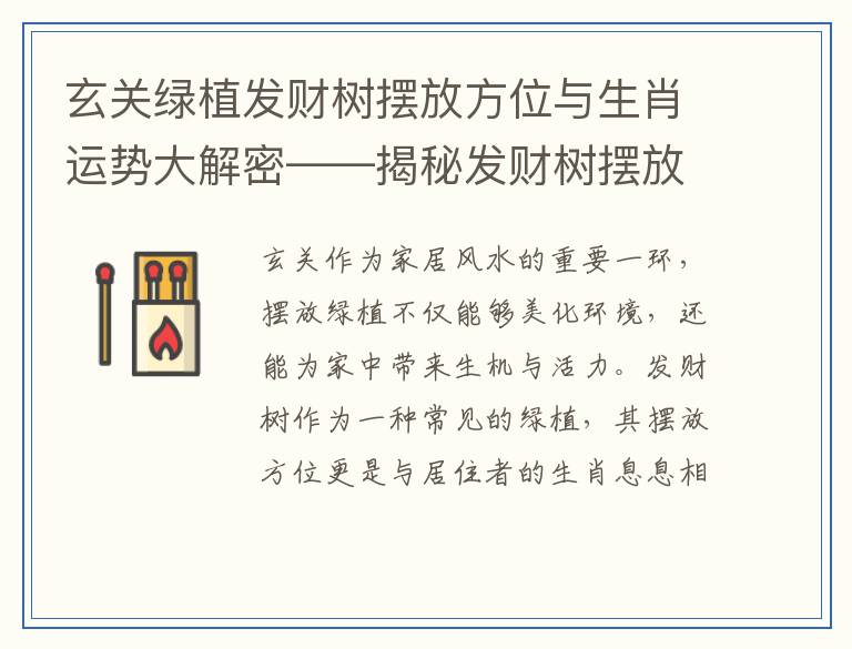 玄关绿植发财树摆放方位与生肖运势大解密——揭秘发财树摆放的风水玄机