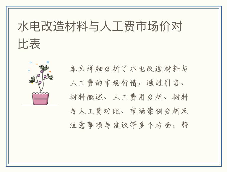 水电改造材料与人工费市场价对比表