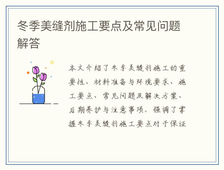 冬季美缝剂施工要点及常见问题解答