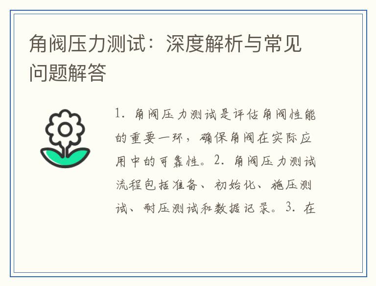 角阀压力测试：深度解析与常见问题解答
