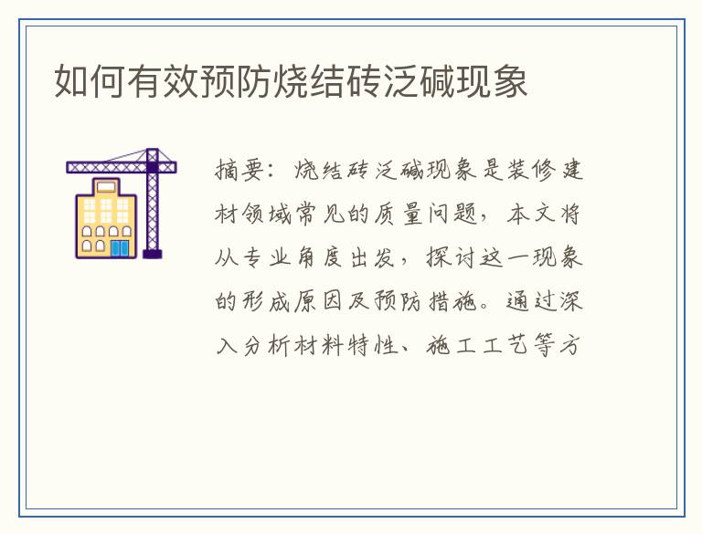 如何有效预防烧结砖泛碱现象