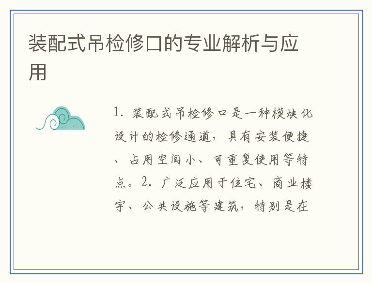 装配式吊检修口的专业解析与应用