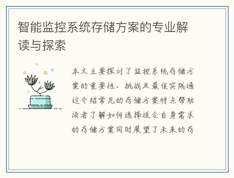 智能监控系统存储方案的专业解读与探索