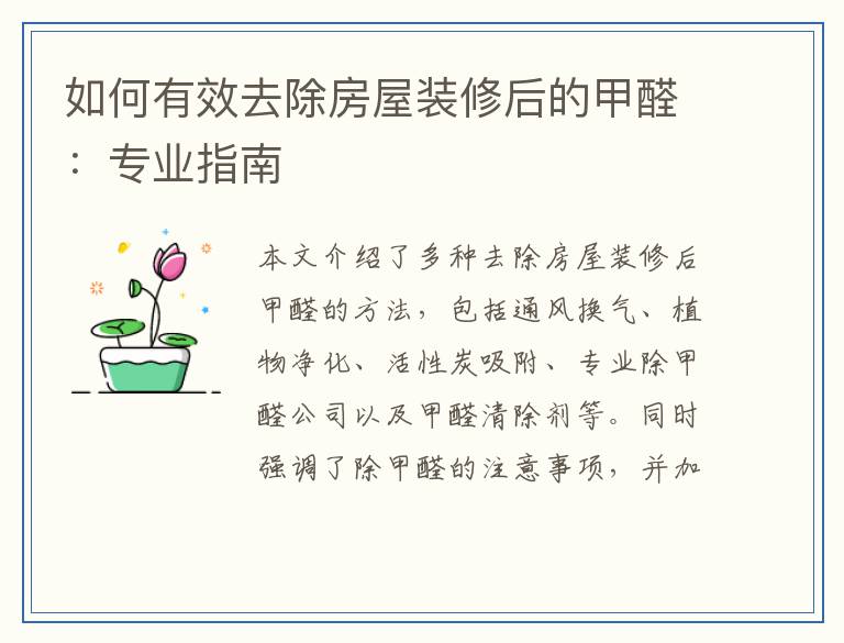 如何有效去除房屋装修后的甲醛：专业指南