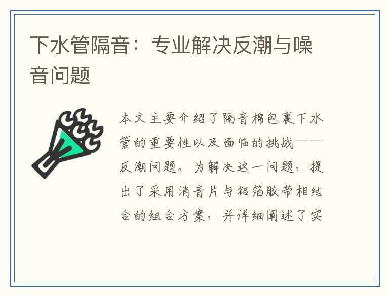 下水管隔音：专业解决反潮与噪音问题