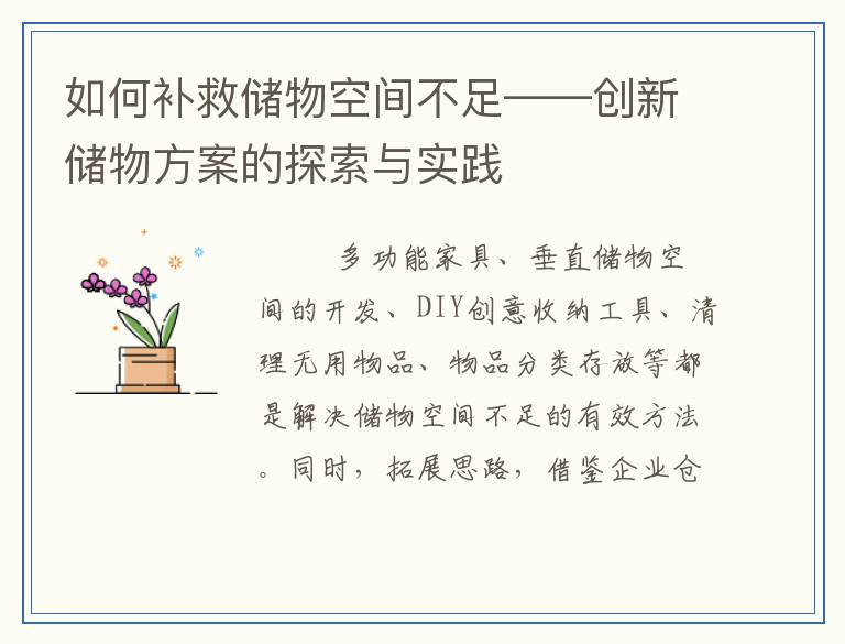 如何补救储物空间不足——创新储物方案的探索与实践