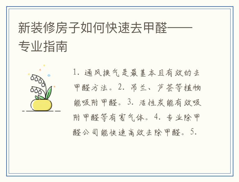 新装修房子如何快速去甲醛——专业指南