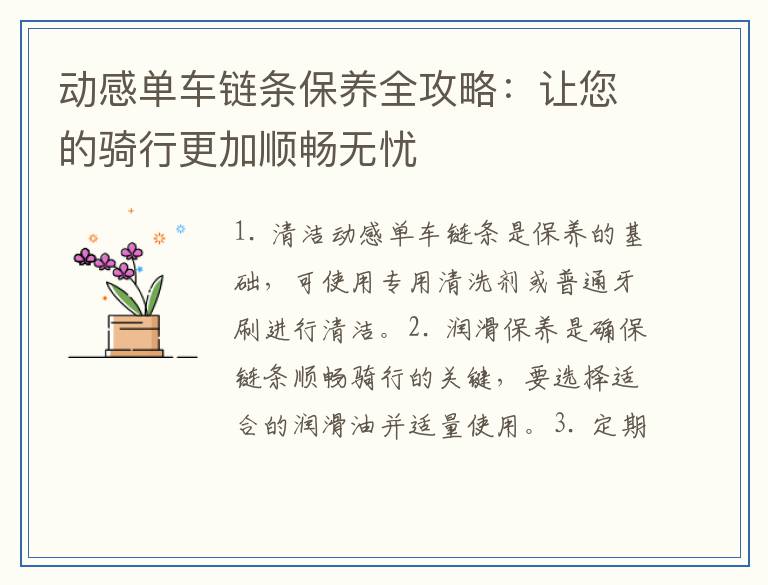 动感单车链条保养全攻略：让您的骑行更加顺畅无忧