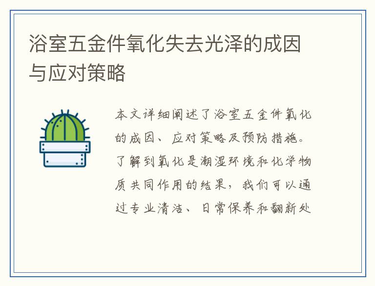 浴室五金件氧化失去光泽的成因与应对策略