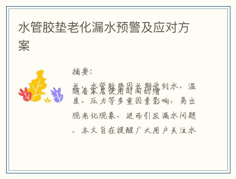 水管胶垫老化漏水预警及应对方案