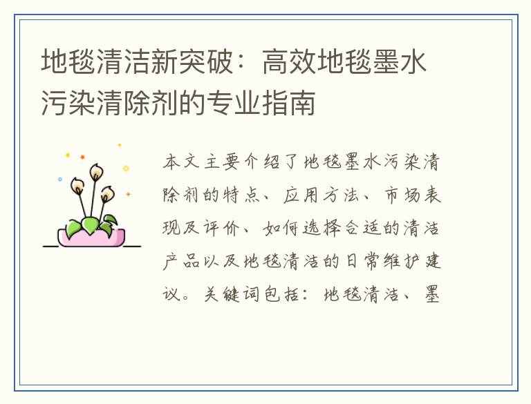 地毯清洁新突破：高效地毯墨水污染清除剂的专业指南