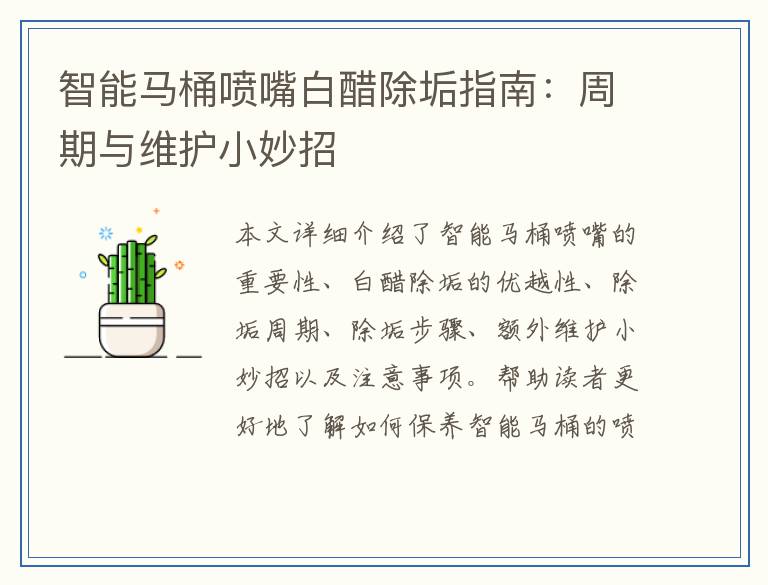 智能马桶喷嘴白醋除垢指南：周期与维护小妙招