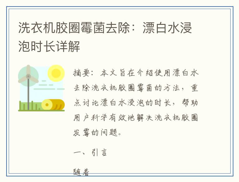 洗衣机胶圈霉菌去除：漂白水浸泡时长详解